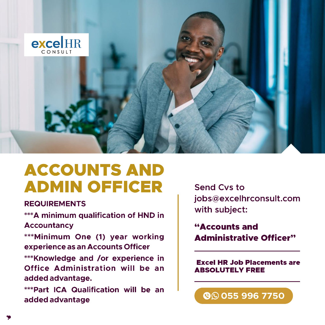 ExcelHr's tweet photo. Career Opportunity -Accounts and Administrative Officer
Kindly click on the link to read more, and to apply.
https://t.co/5ieUbDIKte https://t.co/vIR92MnAHs
