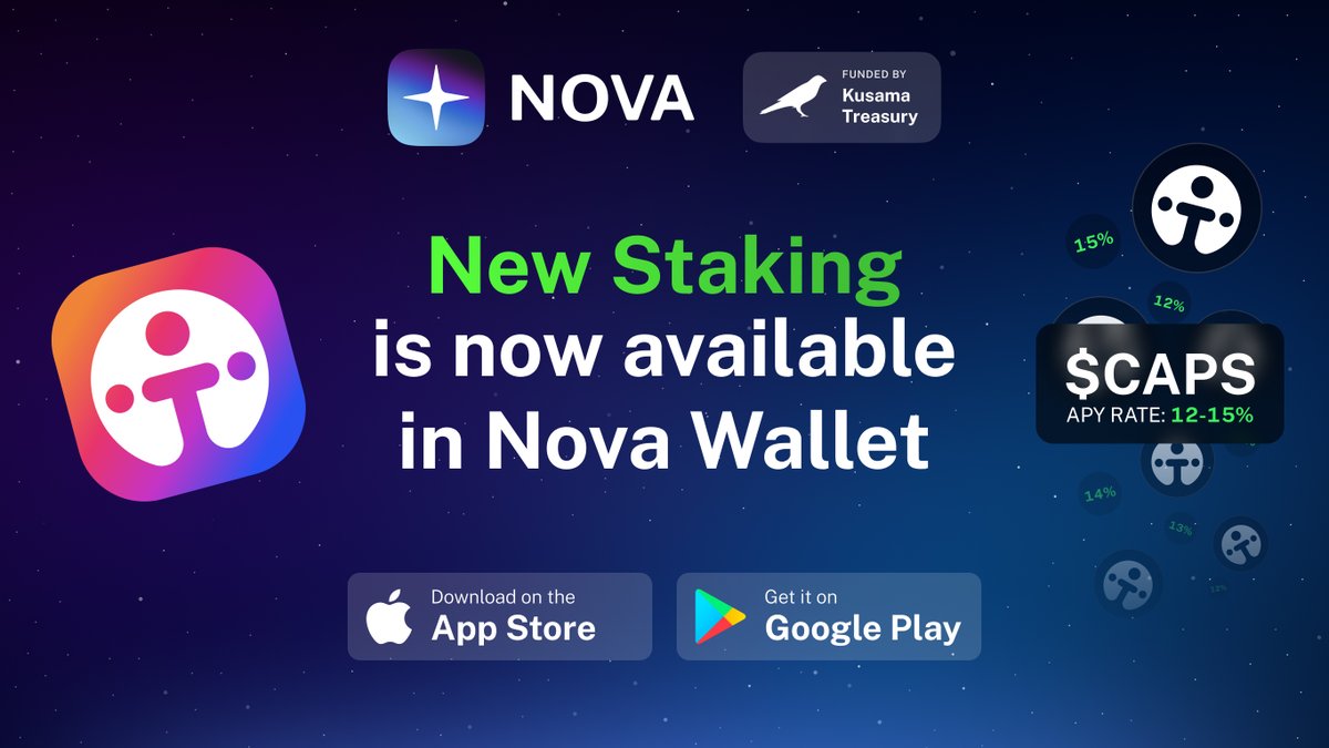 NovaWalletApp's tweet photo. New Staking — $CAPS on @Ternoa_ solochain — is now available in Nova Wallet! 🎉

✦ Manage onchain staking of CAPS, 12-15% APY
✦ View your staking rewards history &amp; total
✦ Import or Create your CAPS wallet in Nova for the best UX/UI ✨

Download Nova🚀
https://t.co/4aoEtaAVA0 https://t.co/VdPLNPA2lj