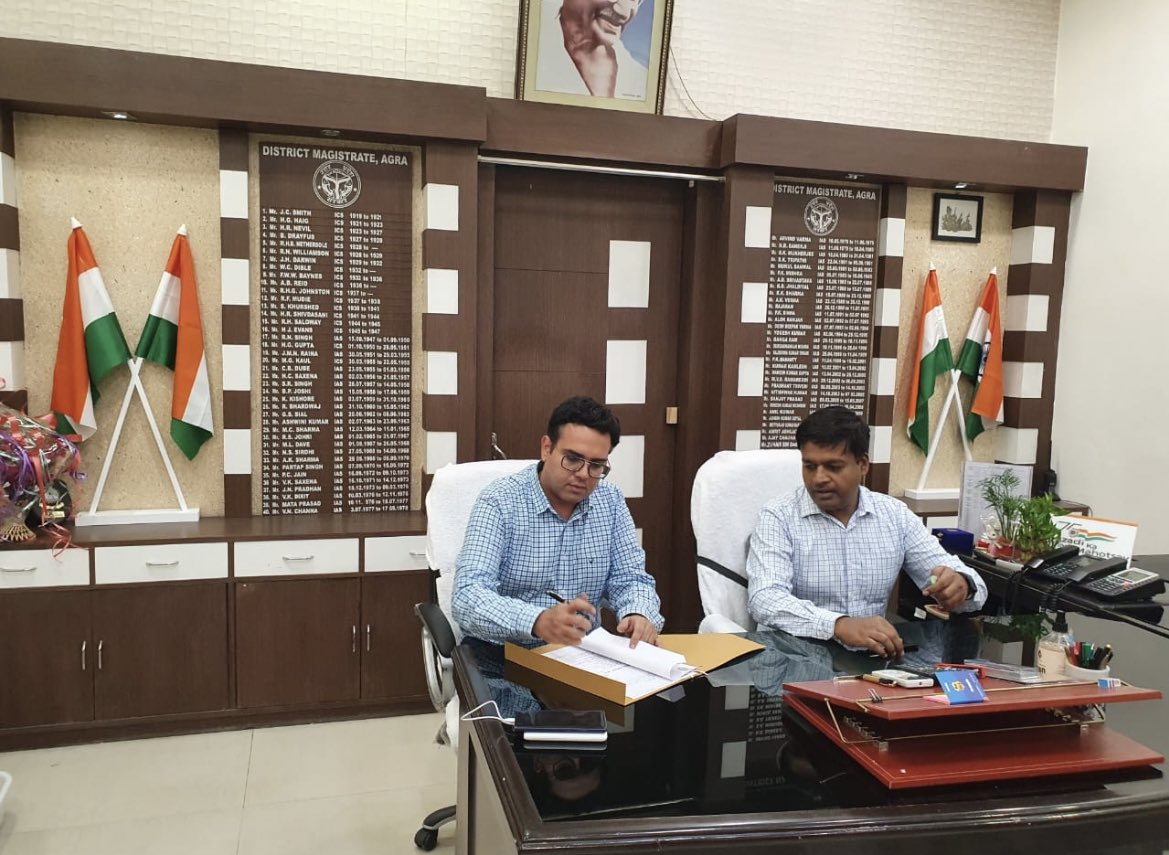 PrabhuNs_'s tweet photo. After a challenging &amp; satisfactory stint of almost two years &amp; nine months handed over the charge of @OfficeOfDMAgra to dear colleague Navneet Singh Chahal 

Thank you #Agra; it was wonderful serving you ; Lucknow will be the next destination 

#Aabhar 🙏 https://t.co/vOBULR7SH0