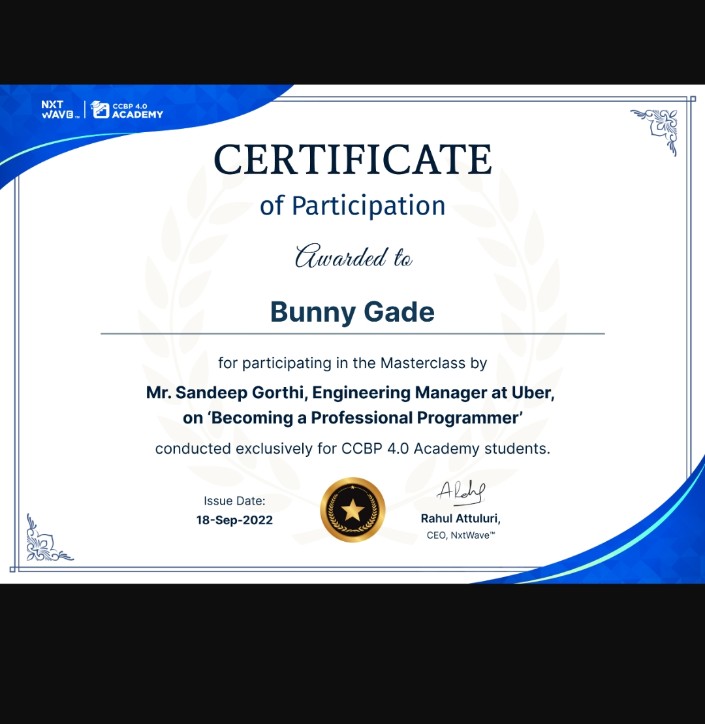 Bunnygade9's tweet photo. #ccbp #ccbpacademy #nxtwave #linkdin https://t.co/qwRUgrDQKy