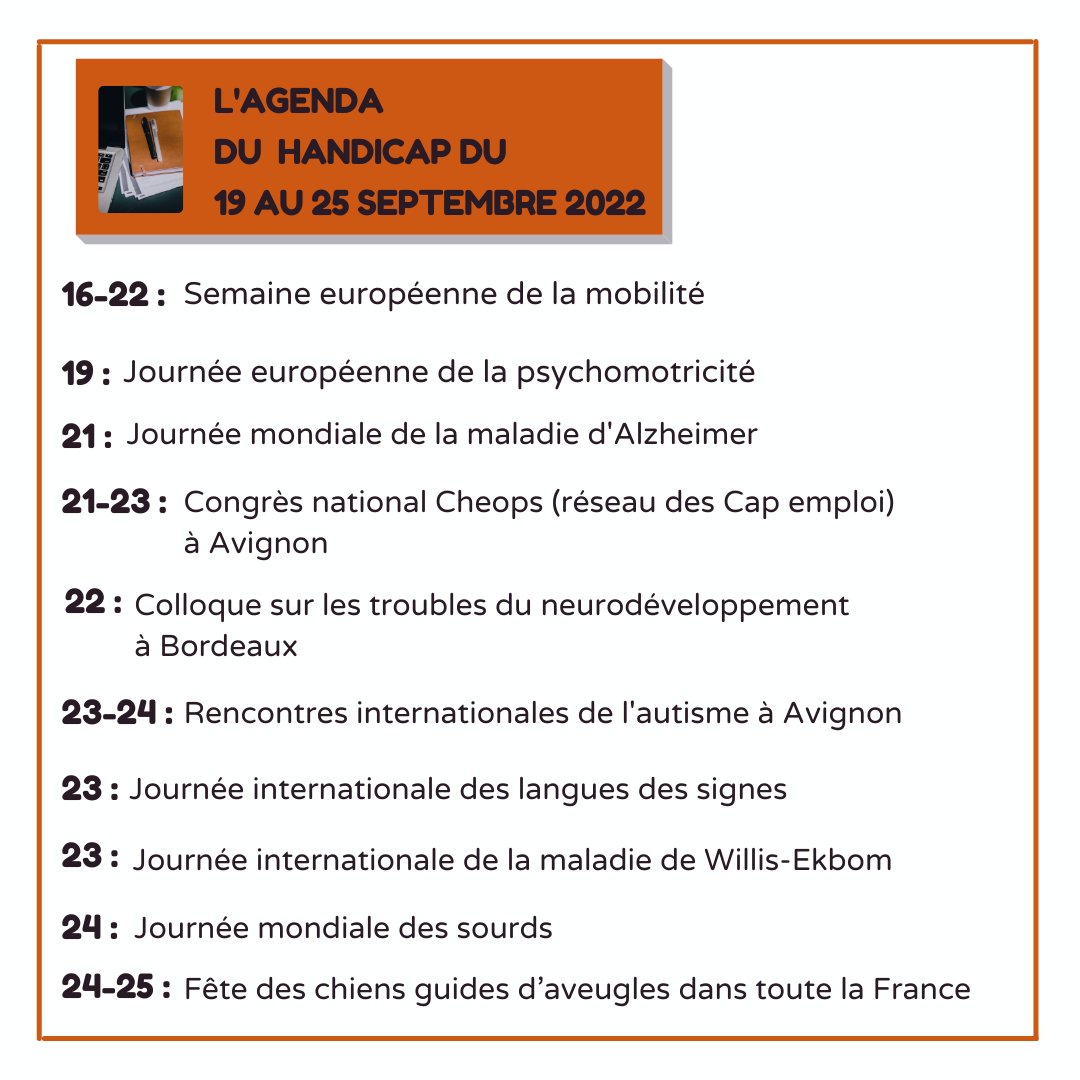 🗓️L’agenda du handicap du 19 au 25 septembre 2022
➡️Tous les RV handicap en détails sur agenda.handicap.fr