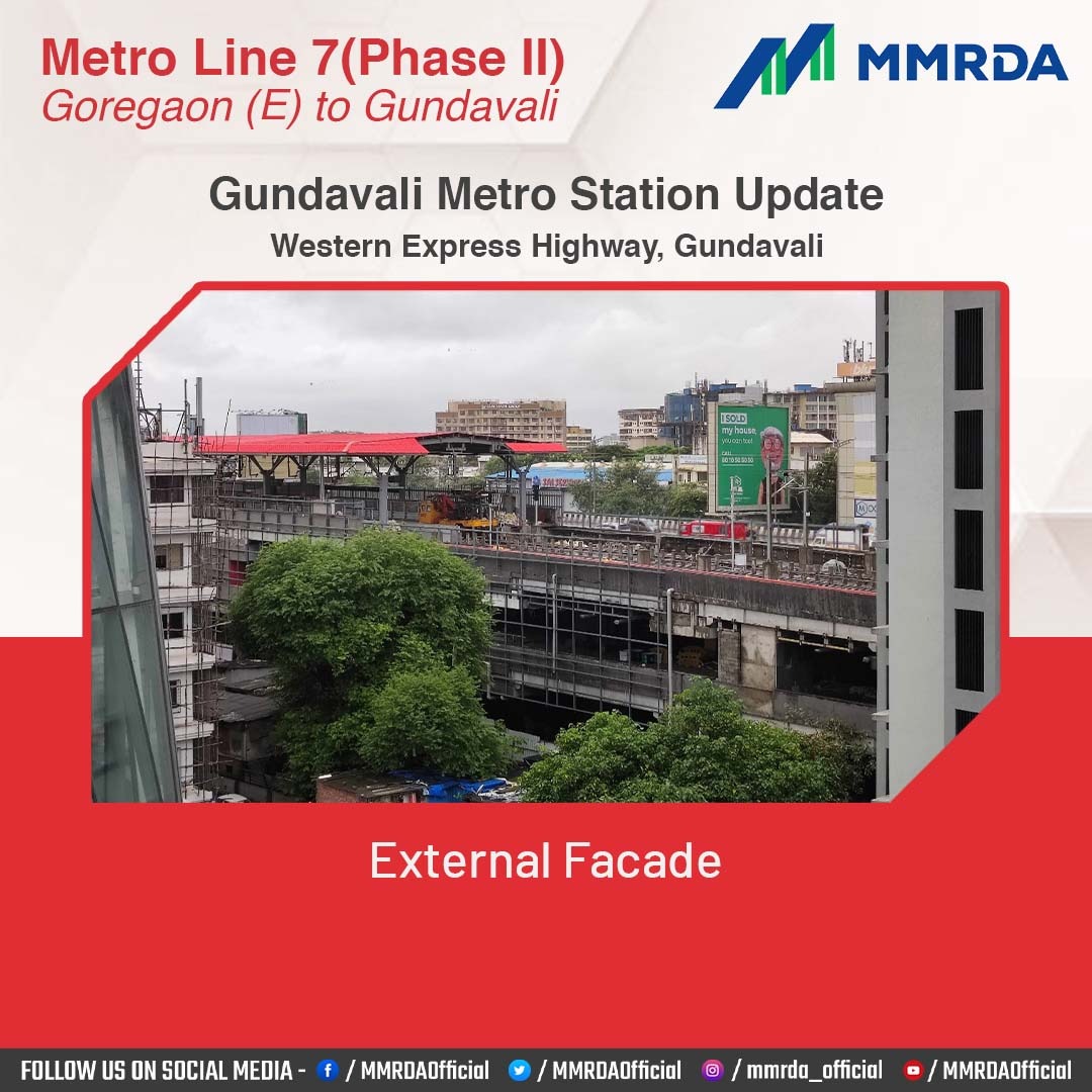 MMRDAOfficial's tweet photo. #MMRDA #Mumbai MetroLine7 Catch-up Plan 
#Gundavali metro stn , Andheri East , provides interchange facility to #Line1  #WEH metro station Overall Station Work is 93.60% complete. 
This station provides connectivity to #CSMIA #BisleriJunction #Andheri Railway stn. https://t.co/v6xNn0oG1j