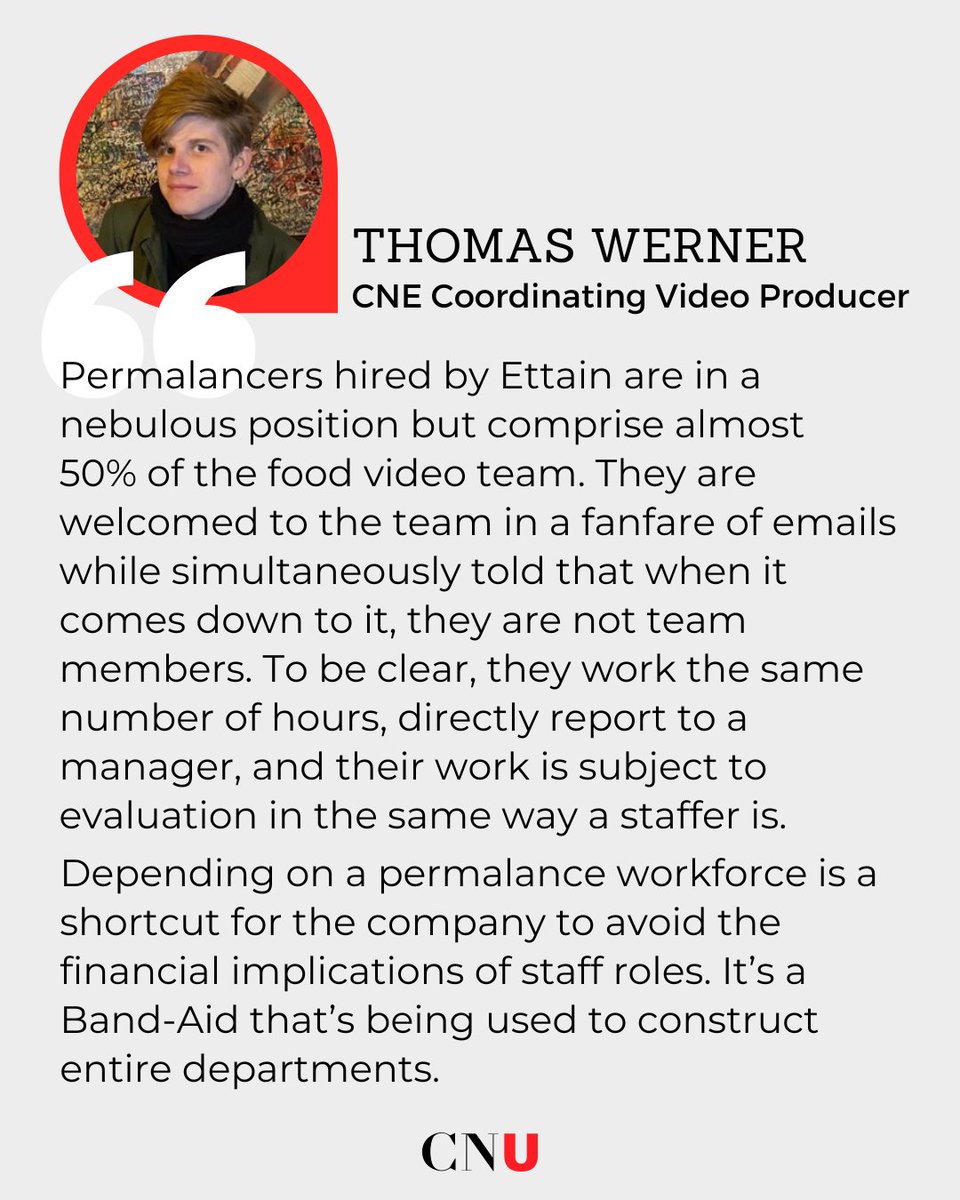 As we head into bargaining, hear from #CondeUnion member Tommy Werner about one of our top issues in the workplace: equal benefits and pay for our Ettain permalancers.