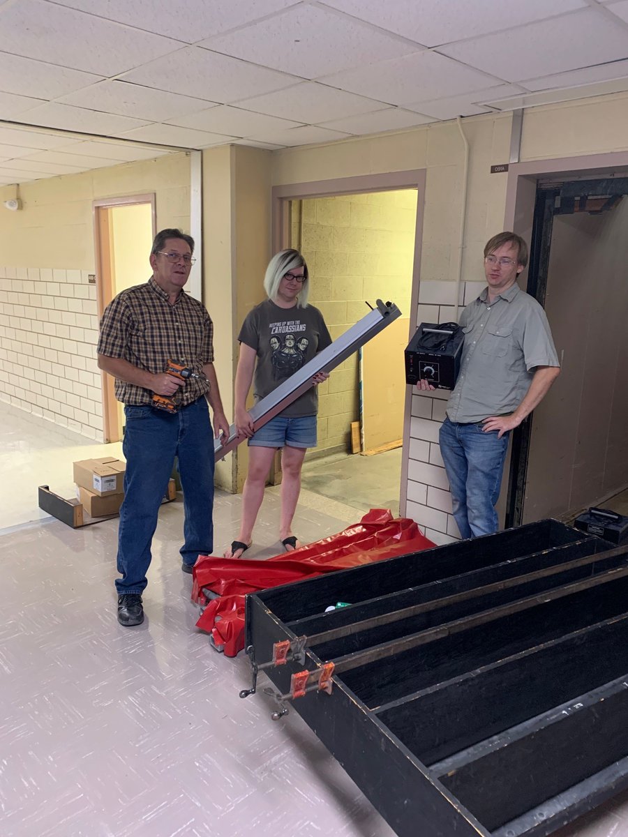 KSUPhysics's tweet photo. Air tracks in our intro physics labs were upgraded using @KStateArtSci student fees. Department staff Peter Nelson, Brandi Lohman, and Austin Roberts prepared old surplus air tracks for donation to Wamego High School in #usd320 - a win-win operation for students at both schools. https://t.co/fwObE5YuKO