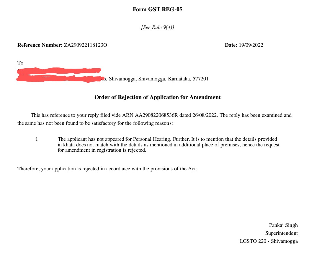 Pradeep925793's tweet photo. Additional Place of Registration amendment registration rejected after providing all additional documents. Rejects by giving reason not appearing personally. Not issued any notice for personal appearance. @GST_Council @cbic_india @nsitharamanoffc @PMOIndia @nsitharaman https://t.co/WnWCY41gV0