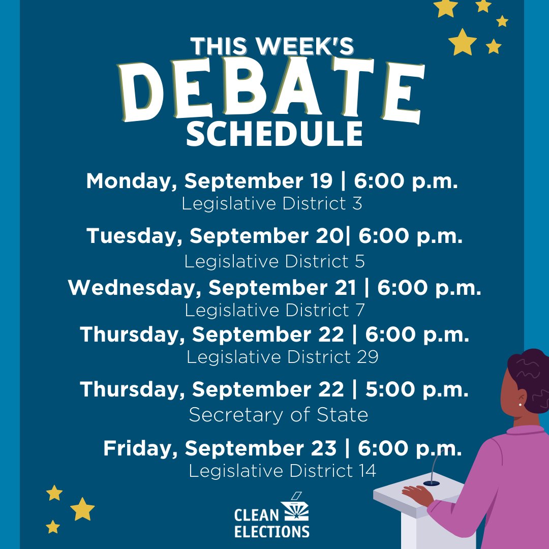 AZCCEC's tweet photo. Tune in live for this week’s candidate debates. All #AZdebates will be broadcast on the Clean Elections YouTube channel. Learn more at our website: https://t.co/r1wPErRBqx 🌵🗳#azelections #primaryelection #arizona https://t.co/1DUo3QpNbZ