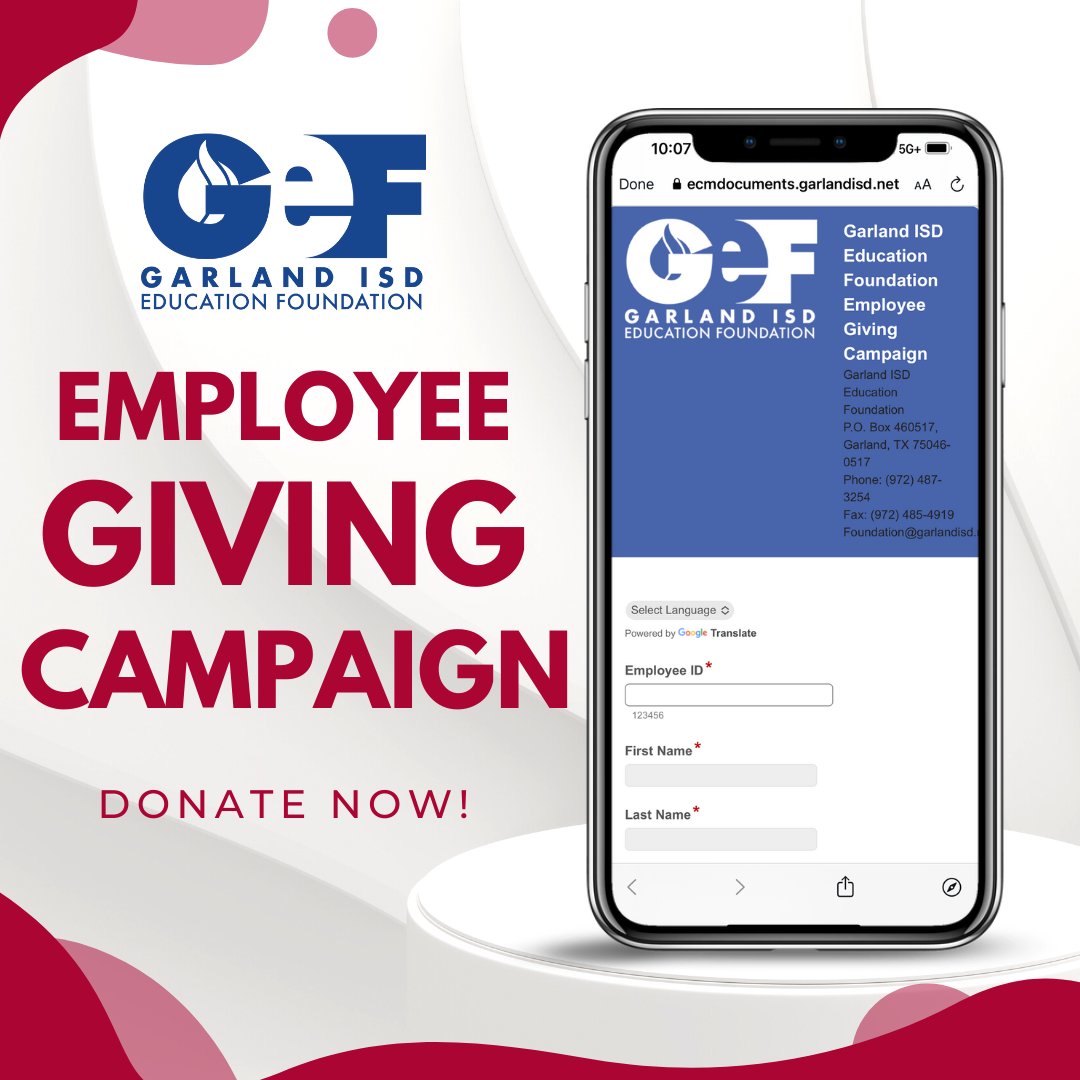 gisdnews's tweet photo. Hey GISD staff, it's that time of year again! The @GISD_Foundation is kicking off its Employee Giving Campaign TODAY! Donate NOW by visiting: https://t.co/cJc0ru3SHP

We thank you for your support year after year!  #TheGISDEffect #BeTheLight https://t.co/I1UN3PNIVN