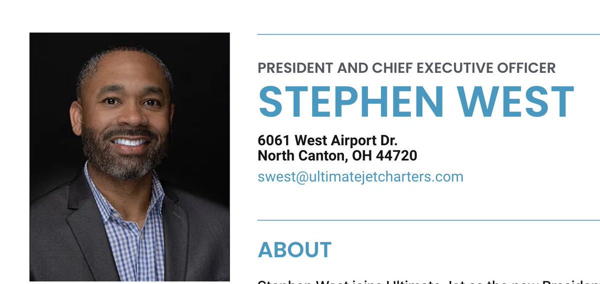 tramontela's tweet photo. Please join me in calling and emailing every member of their leadership team. Let's start w CEO Stephen West.

Mr. West did not take my call. He can be reached at 330-497-3344 / swest@ultimatejetcharters.com. https://t.co/kjKCN7vuJM