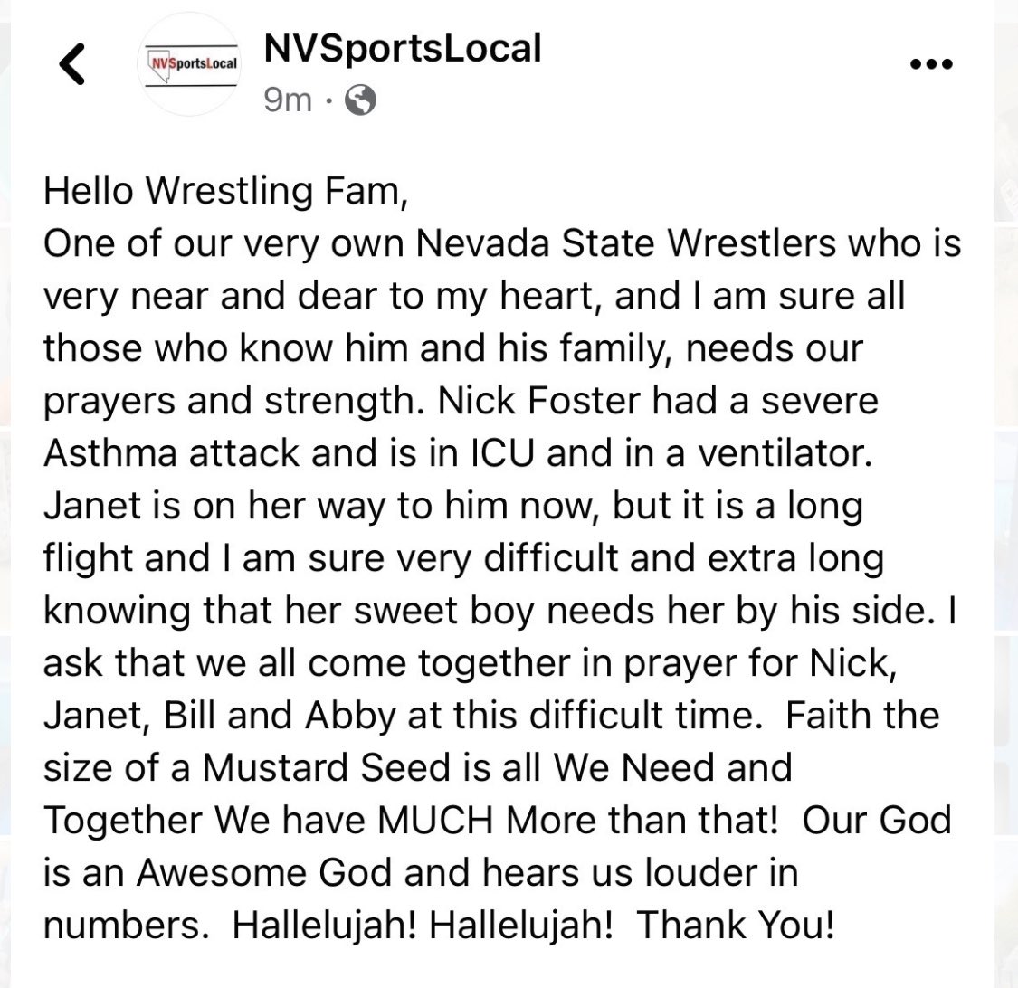 We were just informed of this. Please keep Nick and Family in your thoughts and prayers.