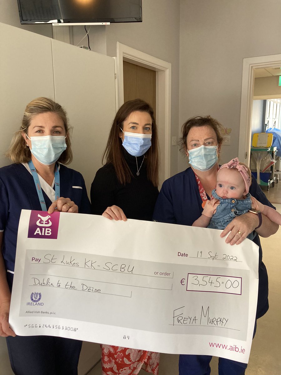 charlenebutz's tweet photo. Great to thank the hardworking staff of @UHW_Waterford &amp; @lukes_ck by presenting cheques to the value of the equipment purchased in our fundraising cycle for their Special Care Baby Units #dublintothedeise #freya’sfundraiser @padraigjmurphy https://t.co/kNe8mhxKtk