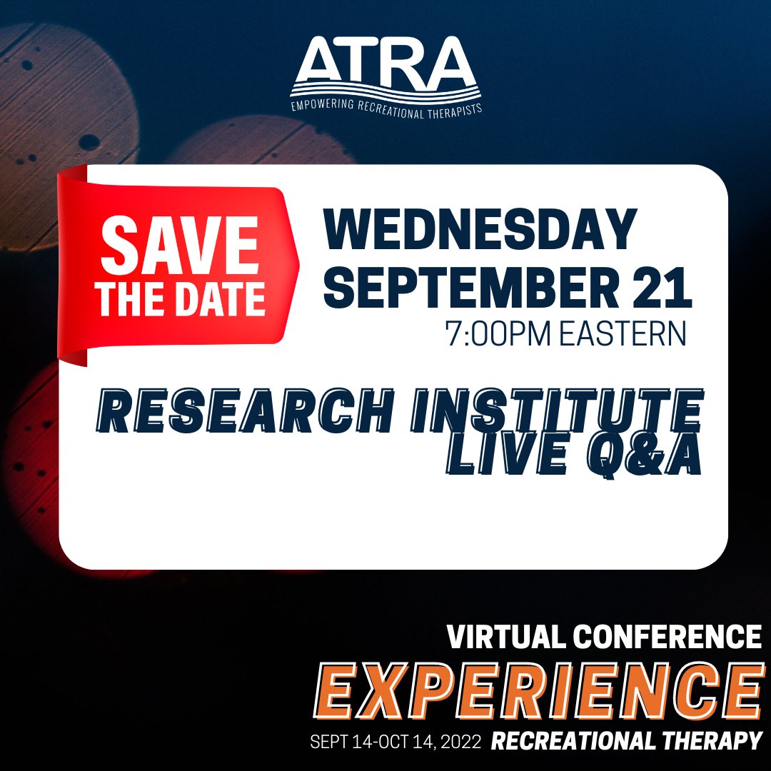 ATRAinAction's tweet photo. The research institute is available on our virtual conference. Watch the sessions, earn CEUs, write your questions on the discussion board, or join some of the researchers LIVE on Wednesday 9/21 at 7PM ET!
https://t.co/Tc7r5Na1Ii
β
#ACON22 #ExperienceACON22 https://t.co/c8EXW67m61