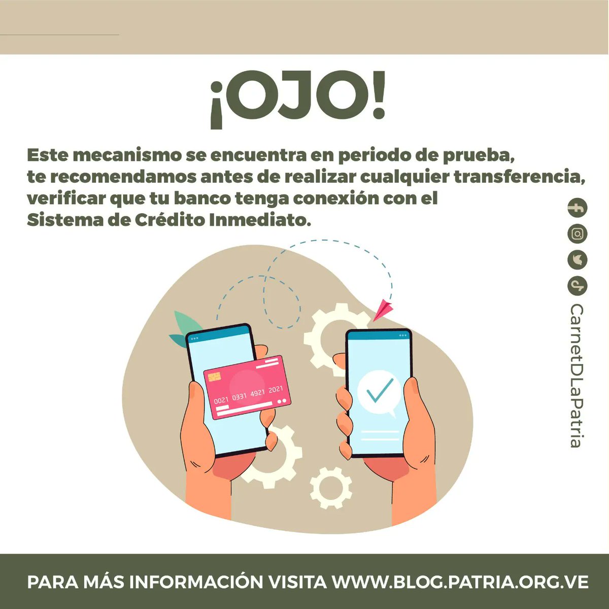 CarnetDLaPatria's tweet photo. ¿Sabes cómo funciona el Sistema Nacional de Pago en la #PlataformaPatria?
¡Sí! Esto facilita las transferencias en Bolívares Digitales desde tu banco, hasta tu Monedero Patria. 
El #SistemaPatria te brinda la información:
👉🏼 https://t.co/2mUrRH4iTL

#GobiernoDeSoluciones #19Sep https://t.co/Z1gtRVa8E4