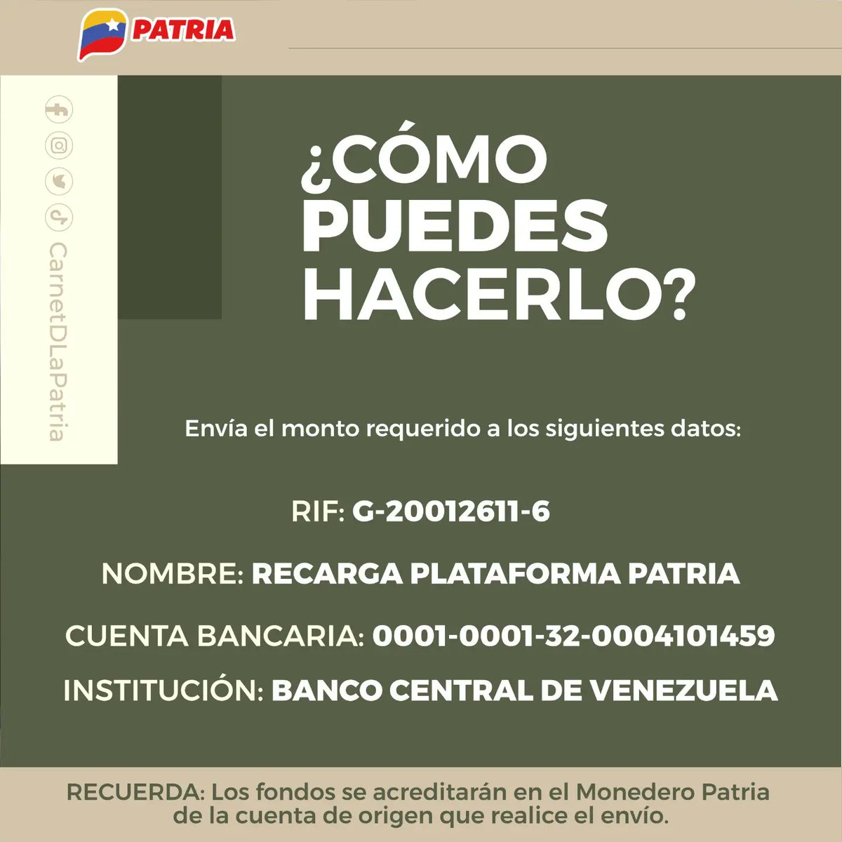 CarnetDLaPatria's tweet photo. ¿Sabes cómo funciona el Sistema Nacional de Pago en la #PlataformaPatria?
¡Sí! Esto facilita las transferencias en Bolívares Digitales desde tu banco, hasta tu Monedero Patria. 
El #SistemaPatria te brinda la información:
👉🏼 https://t.co/2mUrRH4iTL

#GobiernoDeSoluciones #19Sep https://t.co/Z1gtRVa8E4