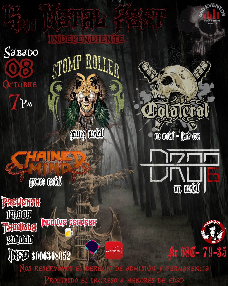 drop6band's tweet photo. El próximo 8 de Octubre volveremos a escenarios en un evento organizado por 440EventosRoxk Nos vemos en el 4.40 Metal Fest en @ParanoidRockBar en Bogotá, ya es hora de reencontrarnos! Alla nos vemos!  #440Metalfest #metalfest  #Metal #metalconcert  #metalcolombiano #metalbogota https://t.co/nlwAuZU9ru