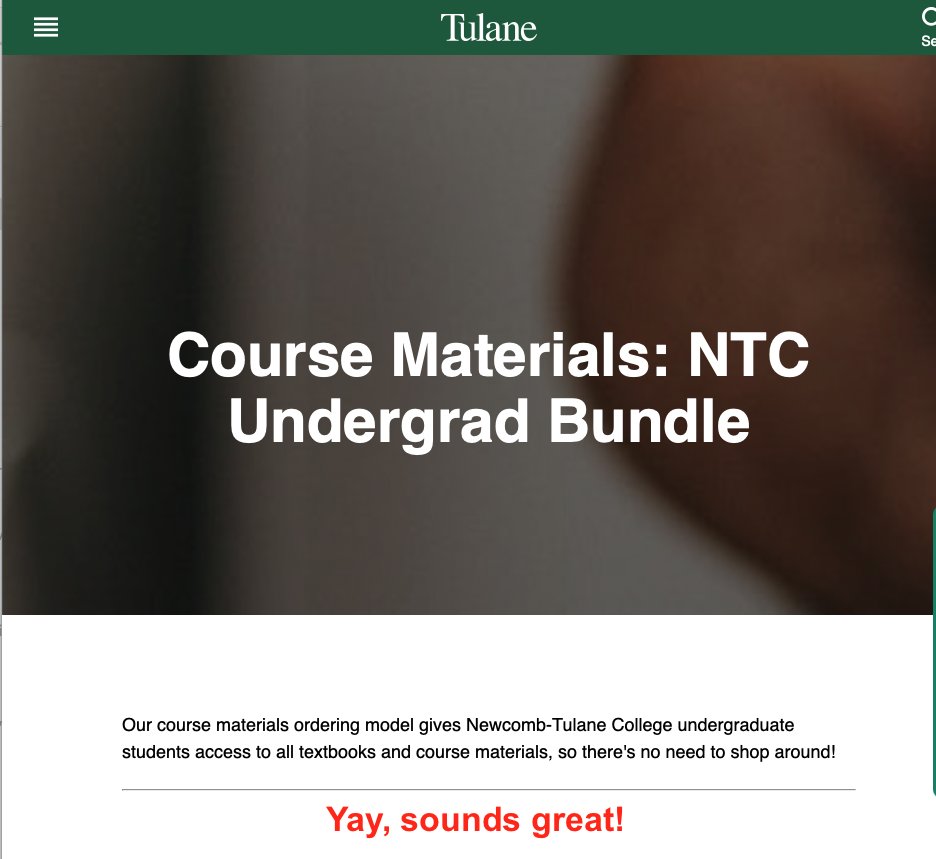alastairadam's tweet photo. If you have students at college, you need to understand the latest wheeze to have students spend MORE on textbooks. I'm picking on @Tulane b/c I'm amazed they fell for this. My senior there paid $15.20 per course credit – while being told $25 p/cc by @BNcollege is a bargain 1/13 https://t.co/IyCDOTHExW