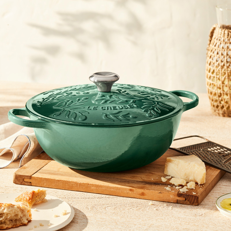 NEW from @LeCreuset the Olive Branch collection. Featuring a raised olive branch design on the lid, this collection puts an opulent spin in your kitchen.