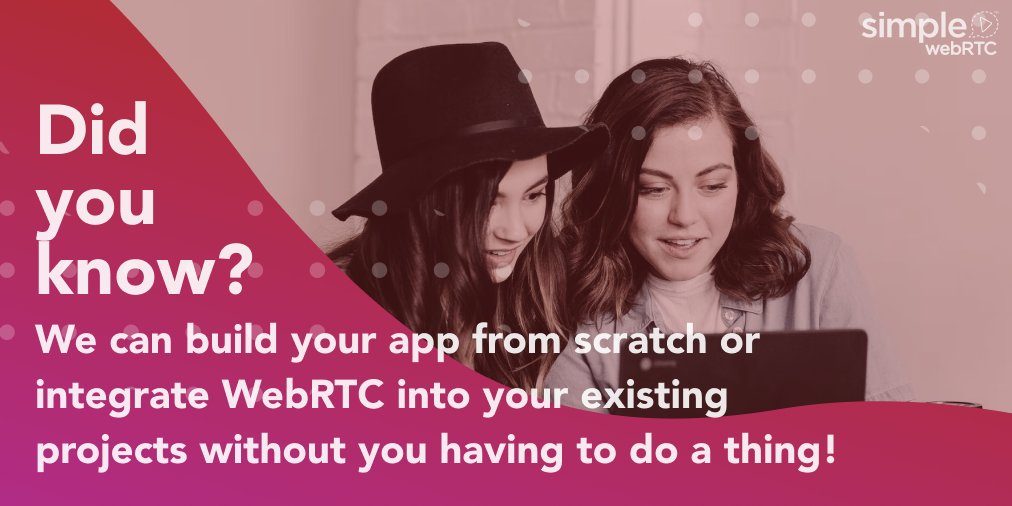 simplewebrtc's tweet image. Short on time? Don’t worry! We offer #CustomDevelopmentServices. We can build your app from scratch or integrate #WebRTC into your existing projects. Sound like something you might be interested in? Book a #Consultation with us today: simplewebrtc.com/consulting
