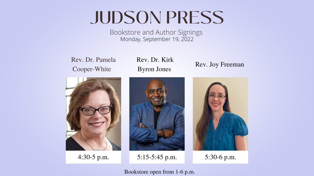 Kicking off our bookstore/author signings @ the Spiritual Caregivers @Space for Grace 2022 is Rev. Dr. Pamela Cooper-White, Rev. Dr. Kirk Byron Jones, &amp; Rev. Joy Freeman! 

The bookstore will be open from 1pm-6pm. The author signings will take place between 4:30pm-6pm. 

#S4G22