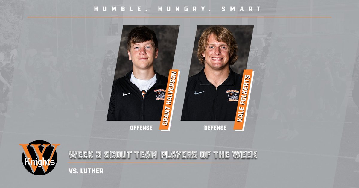 We would also like to congratulate our scout players of the week, these guys did a great job getting us ready for Saturday! Scout Offense - Grant Halverson and Scout Defense - Kale Folkerts. #GoKnights