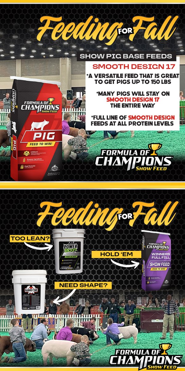 Check out Formula of Champions go-to show pig base feeds and supplements when Feeding for Fall! More info at formulaofchampions.com