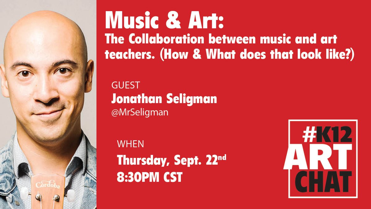 creativitydept's tweet photo. Join #K12ArtChat this week with our guest host Jonathan Seligman @MrSeligman as we talk abt the collaboration between #MusicEd &amp; #ArtEd. (How &amp; What does that look like?)  @SchoolArts #NAEA22 @NAEA @AdobeForEdu https://t.co/7NO1tPiNN3