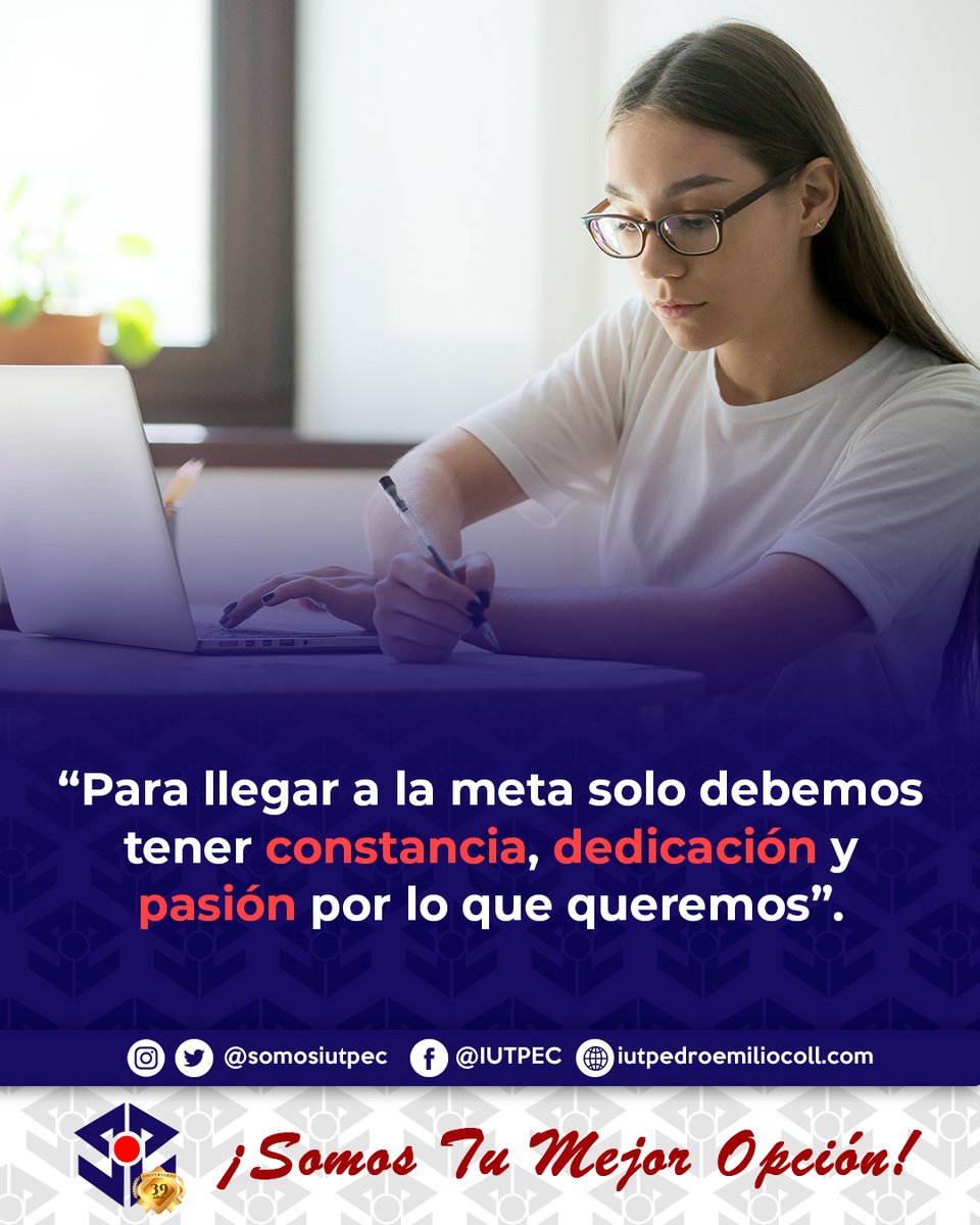 SomosIUTPEC's tweet photo. Para llegar a la meta solo debemos tener constancia, dedicación y pasión por lo queremos. 𝗘𝗻  #IUTPEC  𝗲𝘀𝗼 𝗲𝘀 𝗽𝗼𝘀𝗶𝗯𝗹𝗲.⁣
⁣
En #Maracaibo y #PuertoOrdaz somos #TuMejorOpcion ⁣
⁣
¡𝟯𝟵 𝗮ñ𝗼𝘀 𝗳𝗼𝗿𝗺𝗮𝗻𝗱𝗼 𝗳𝘂𝘁𝘂𝗿𝗼!|⁣
⁣
#FrasesDelDia #SomosIUTPEC https://t.co/Vvu9K84Zwv