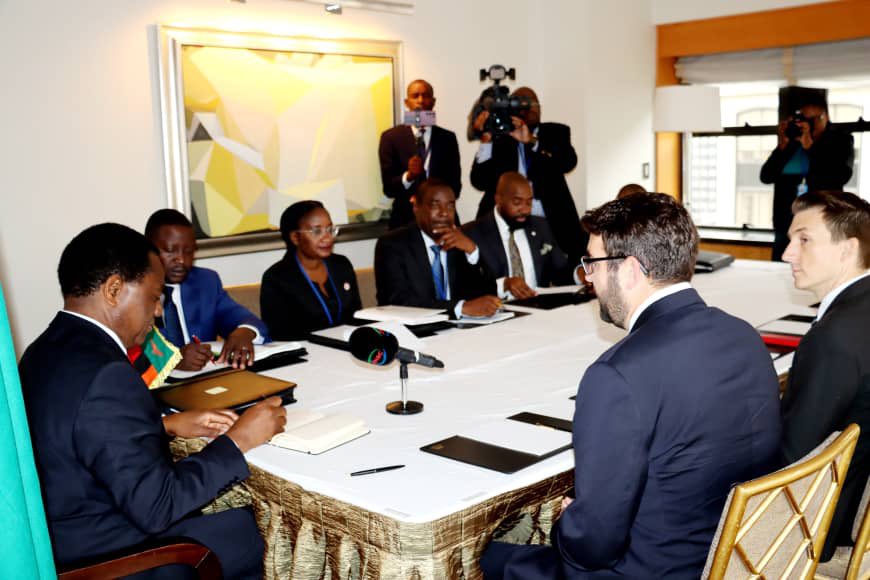 HHichilema's tweet photo. Held meeting with Starlink whose focus is tech, particularly internet connectivity. We intend to quickly sort out Zambia’s connectivity issues as this is the way we can truly have a functional E-government of the 21st Century.
#UNGA #CMO https://t.co/8VZ0ShSpN6