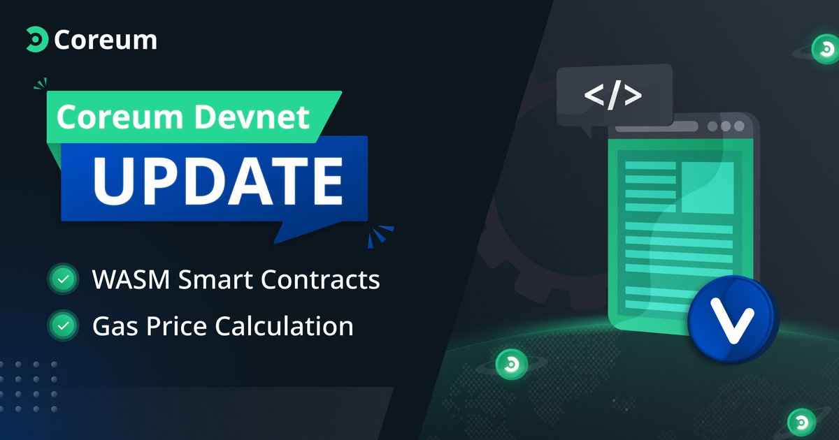 The Coreum Devnet now supports #WASM Smart Contracts.

Along with the update, Coreum introduces a new generation of blockchains geared towards enterprise needs (EGB) in compliance with #ISO20022.

🔗Learn More: coreum.com
🗞 Full Article: yhoo.it/3BQQqIN