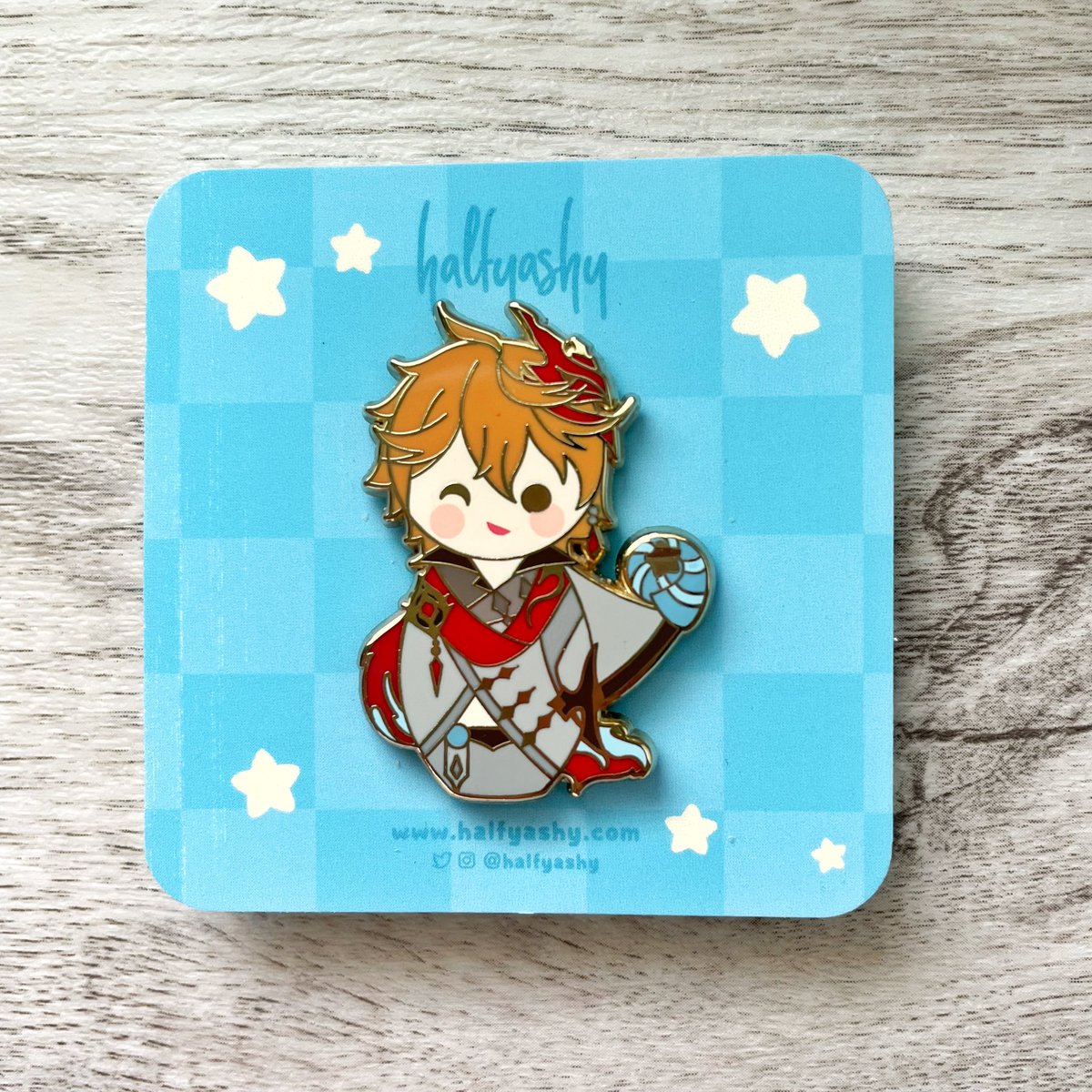 halfyashy's tweet photo. Tell me why he’s winking 🙈 
Childe kokeshi enamel pins available in the shop now! #childe #tartaglia #childefanart #genshin #genshinimpactfanart #GenshinImpact #pins #enamelpin https://t.co/Ad96saxhUc