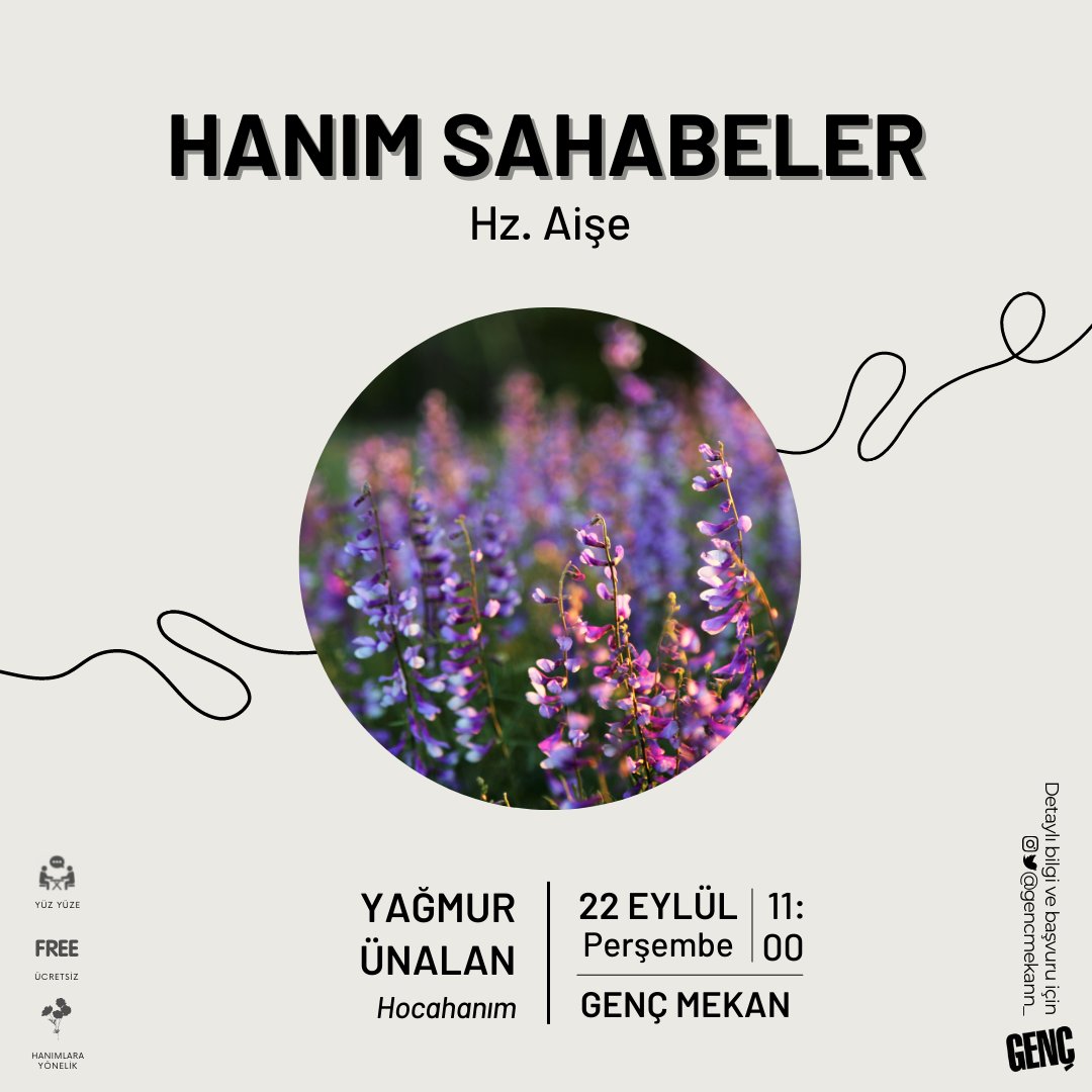 İslam’ın büyüttüğü, ilim sahibi, âlime, vakarlı, afîfe ve saliha bir hanımefendi; Hz. Aişe.
@ygmrunalan hocahanım ile Hz.Aişe validemizin hayatını, ilmini, Efendimiz ile olan muhabbetini dinleyeceğimiz programımıza tüm genç hanımlar davetlidir.

#Hanımsahabeler