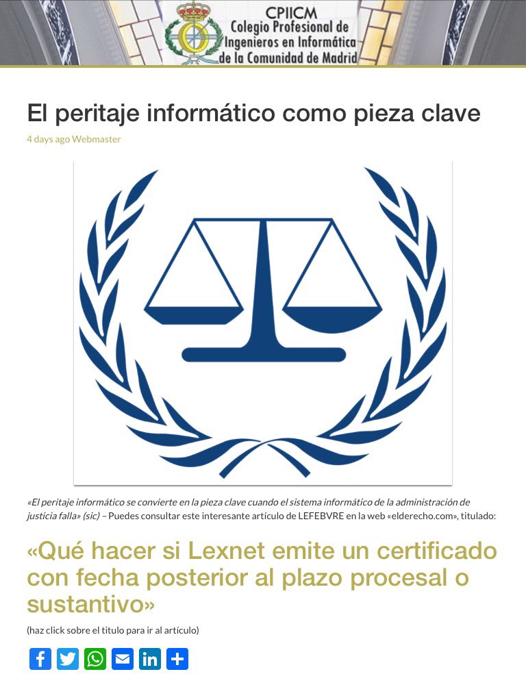 "El Peritaje Informático como pieza clave cuando eI S.I. de la Administración de Justicia falla" entrevista a nuestro vocal Javier Rubio Alamillo en <a href="/lefebvre_ES/">Lefebvre</a> 

cpiicm.es/2022/09/15/el-…