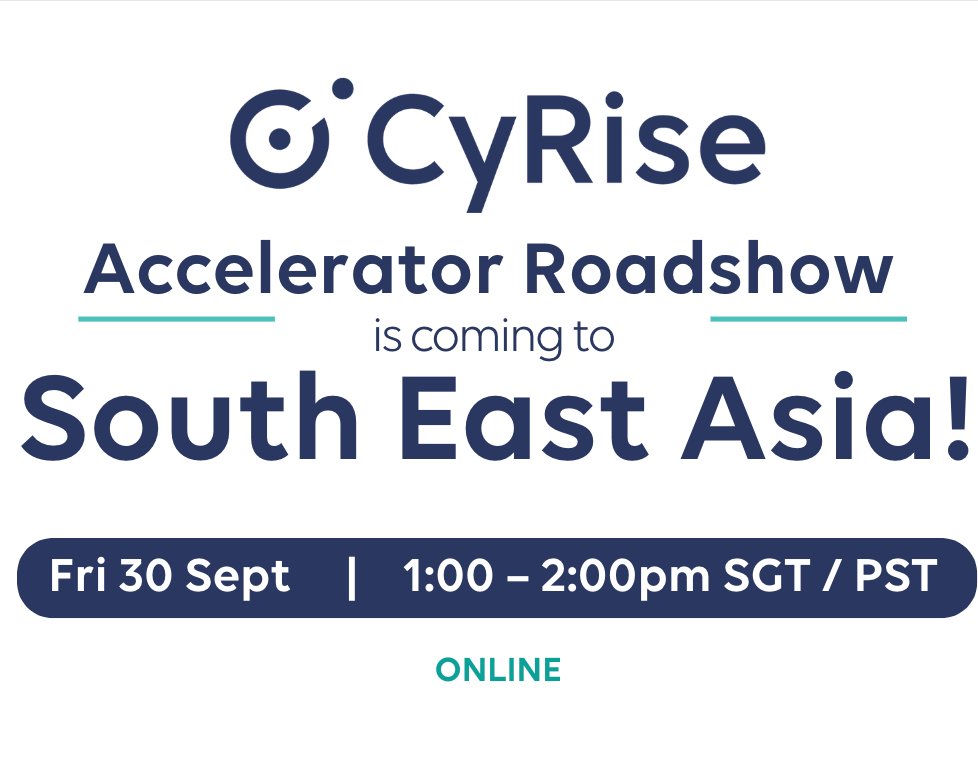 cyriseco's tweet photo. We're on the hunt for the world's best #cybersecurity founders to join the CyRise Accelerator. 

If you're in South East Asia, you can't afford to miss the 'Ask Me Anything' session, with @carlos_leyva @CommonCysense + @ianyip @AvertroSecurity 

Tickets:
https://t.co/gyAWaR4NOQ https://t.co/Zl65MSyOsA