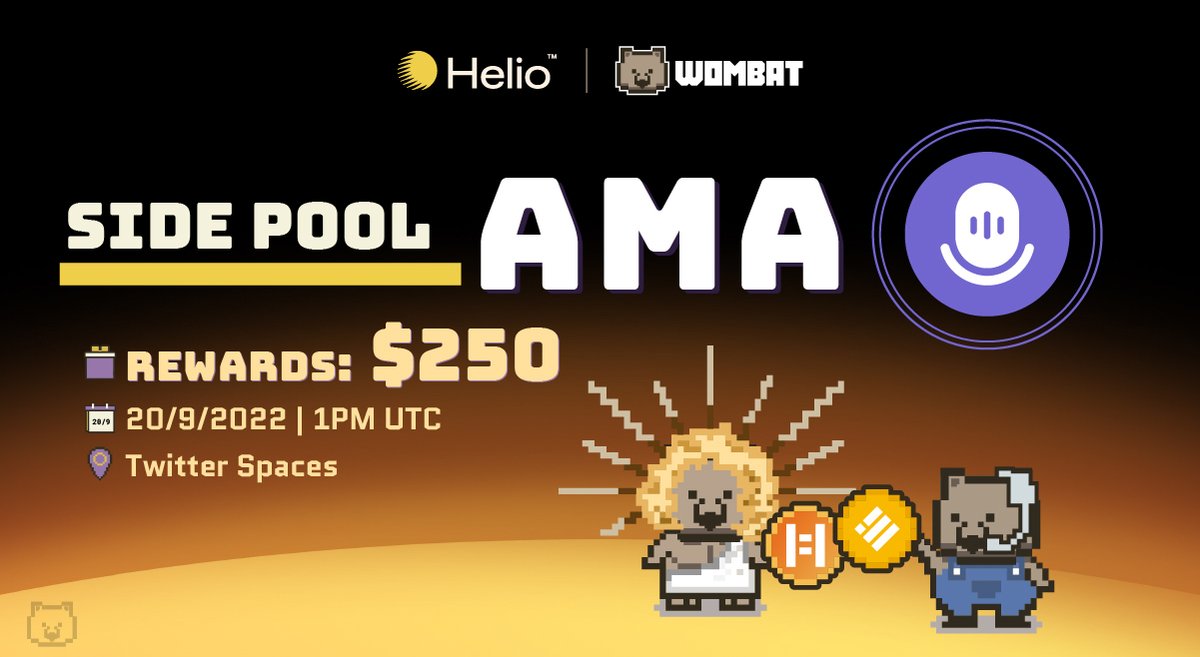 WombatExchange's tweet photo. 🥳It's time for another #AMA! 

Join us and @Helio_Money tomorrow to discuss about the innovation of our Side Pool and how users can benefit from it with $HAY!

📆 Date: 20 Sep 1PM UTC
📍Venue: Twitter spaces
https://t.co/tH2beQAFJK
🏆 Rewards: $250 https://t.co/DVQHkcHcRC