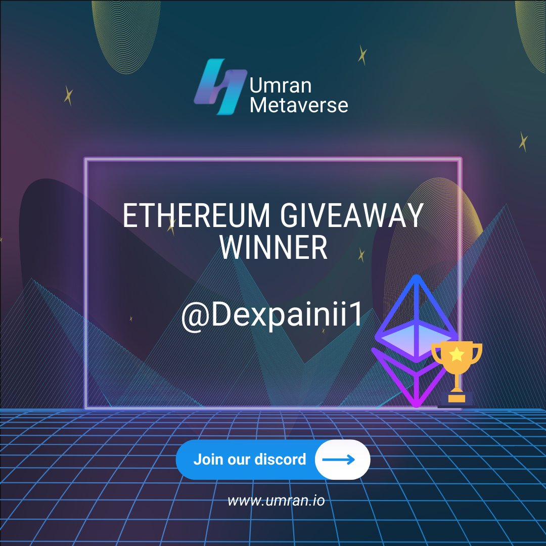 umranmetaverse's tweet photo. Ethereum Giveaway Winner 🏆: 
@Dexpainii1 

Join discord for more giveaways!
https://t.co/Kqq4eXhhFD

#Umran  #web3 #NFTCommunity #PLAYTOEARN #BlockchainGaming #gamedevelopment #NFTLAND #ethereumgiveaway #Giveaways https://t.co/GdxiYXSgpr