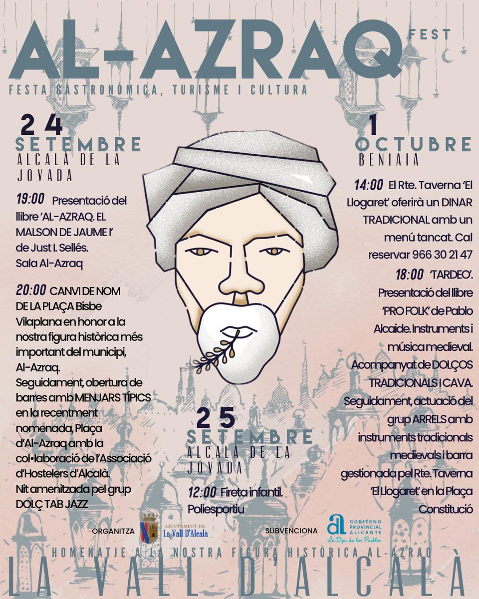PegoiLesValls's tweet photo. 📆Este sábado 24 de septiembre La Vall d'Alcalà celebra la Fiesta Al-Azraq🥳. Ven a disfrutar de su gastronomía🍽.
ℹ️https://t.co/aPbIJzjRK4
@ValldAlcala @costablancaorg @RadioPego @guiadelturista @LaMarinaPlaza1 @CANFALIma @MarinaAlta_Info https://t.co/PKjArA8YUC