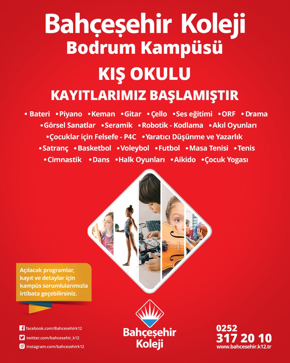 Sanat, Bilim ve Spor branşlarının bireysel ve grup dersleri ile işlendiği Kış Okulu Programı kayıtlarımız başlamıştır. 🎨🏀🎭🎹💃♟️
Tüm detaylar için kampüsümüzle irtibata geçebilirsiniz.

#bahçeşehirkoleji
#bahçeşehirkolejibodrum
#kışokulu