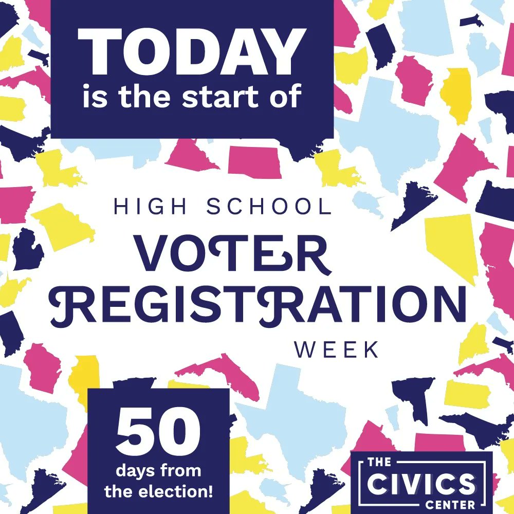 TheCivicsCenter's tweet photo. Today is THE day! High School Voter Registration Week 2022 has officially kicked off! Make sure to tag us in your photos! https://t.co/DFD1pRYaif