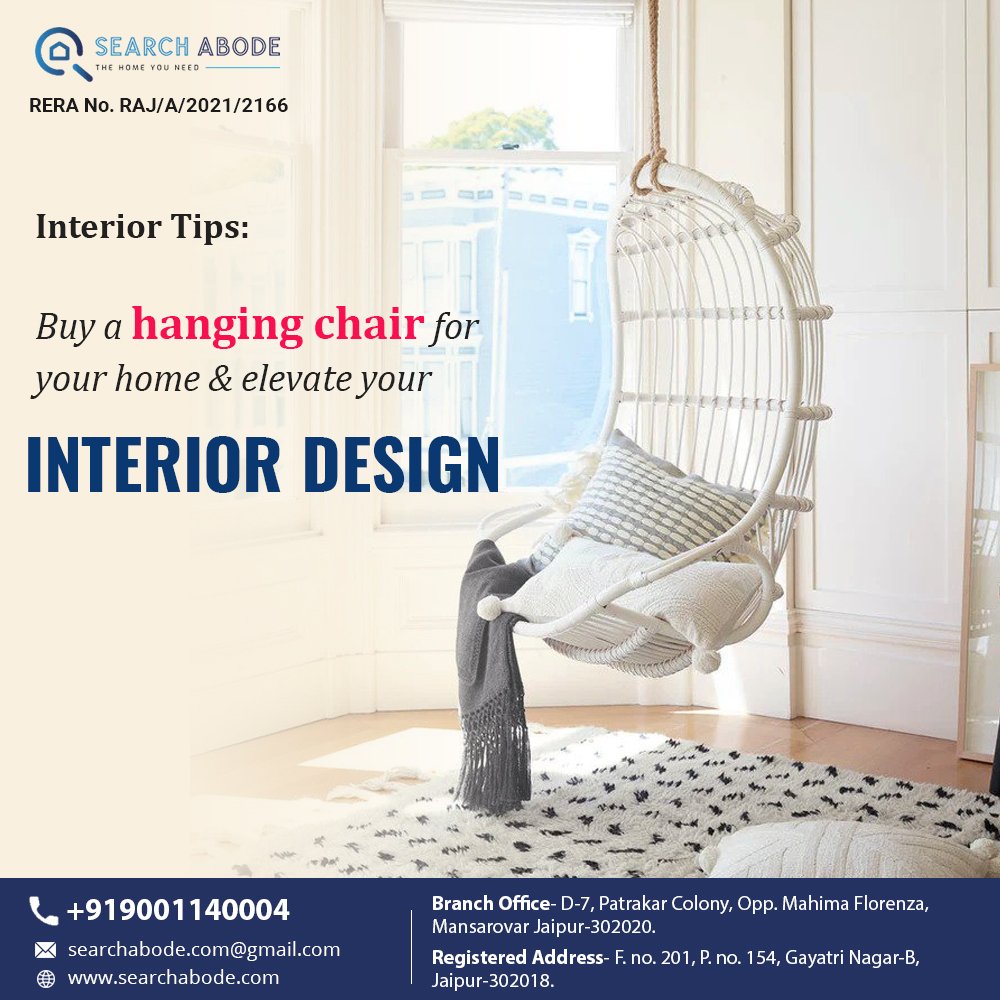 searchabode1's tweet photo. Buy a Hanging Chair and give an attractive look to your home. Follow us to get the best interior design ideas.

#hangingchair #interiordesigning #interiortips #interiordesign #homedecor #bespokedesign #luxuryinteriors #interiordesignjaipur #residentialdesign #SearchAbode https://t.co/ZuifEgaHOS