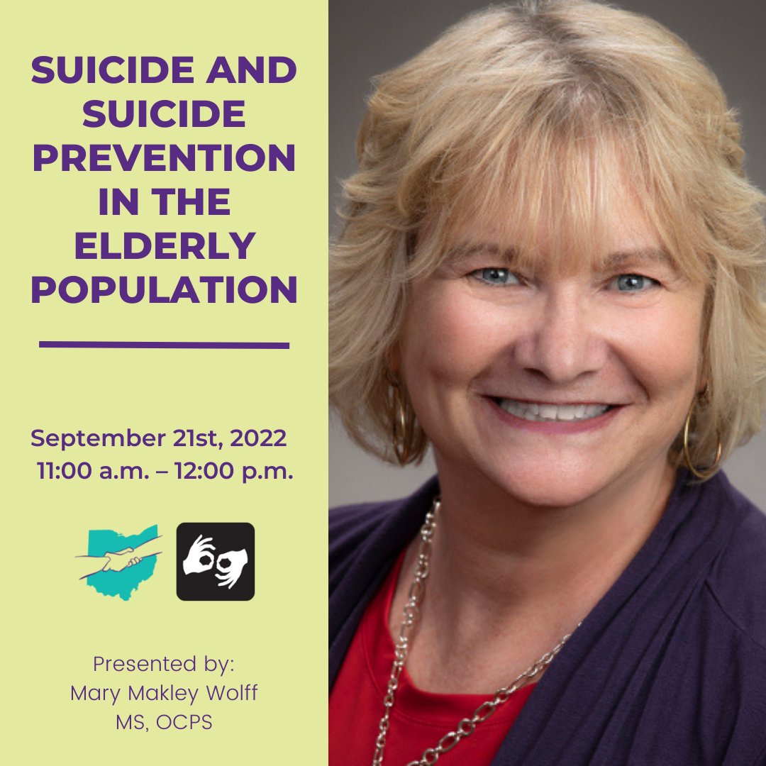 ohiospf's tweet photo. Only a few more days left to register for our webinar on preventing suicides in the elderly population. Become a voice for suicide prevention today and register now https://t.co/MbqkmKBFpL

#suicidepreventionawarenessmonth #elderlyohio #inthistogetherohio https://t.co/O9KSmZ2fJd