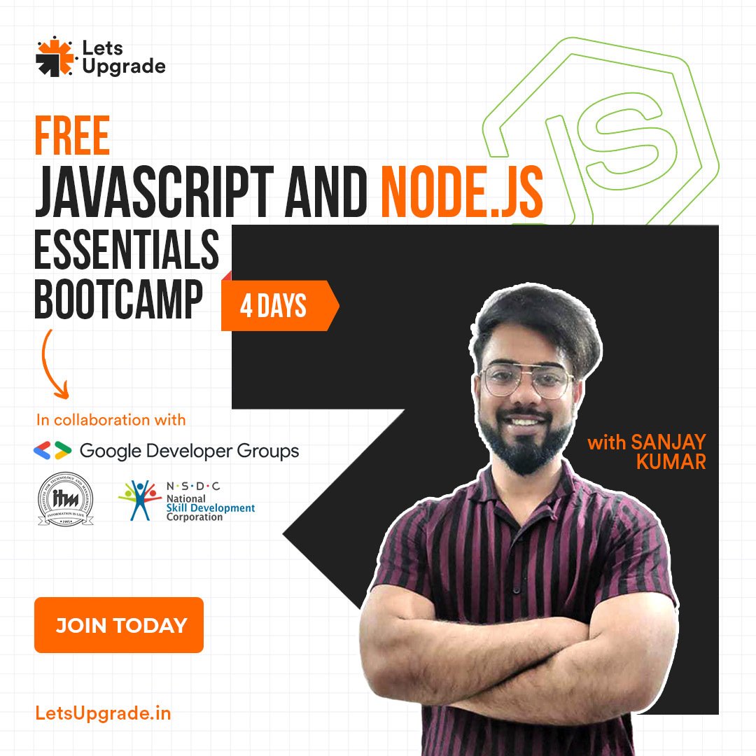 LetsUpgrade_in's tweet image. To all the budding web developers out there 🔥 We invite all budding web developers to join us at 6:00 PM⏳ today for Javacript and Node JS Bootcamp

Tap here: luc.to/LU-Programs

#letsupgrade #letsupgrade_togetherthere #javascipt #nodejs #node #bootcamp #webdevelopment