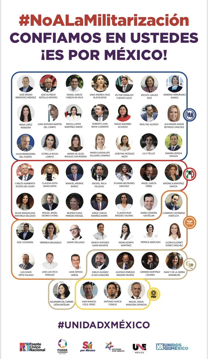 SocCivilMx's tweet photo. #UnidadXMéxico 

#NoALaMilitarizacion 

Llamado conjunto al Senado de 🇲🇽en @Reforma:

Poder Ciudadano @PodermxXmx

SÍ por México @SiPorMx

Sociedad Civil México @SocCivilMx

Unidos Por México @UnidosPorMx2024

Frente Cívico Nacional @FCN_mx 

UNE México @unemexico_ 

���Compártelo https://t.co/mg77hyzaxJ