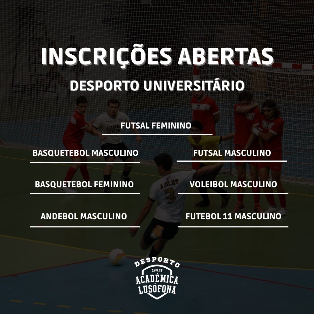 Estás preparado/a para mais um ano de desporto universitário? 💪🏼 
As inscrições já estão abertas! Do que estás à espera para vires vestir a camisola da nossa Associação Académica? 🔥 Contamos contigo! 
Podes fazer a tua inscrição através do link linktr.ee/academicalusof…