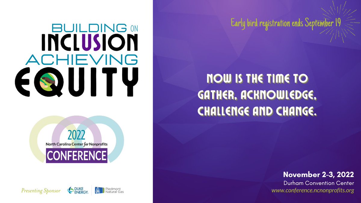 ncnonprofits's tweet photo. Early bird registration savings end TODAY for our 2022 Conference for NC's Nonprofits! We can't wait to celebrate our sector, connect in-person, challenge our biases, and make equitable change. Join us Nov 2-3: https://t.co/PFRkUp7Lt8 #22NCNPC #EquityMatters https://t.co/7OjmYnflbE