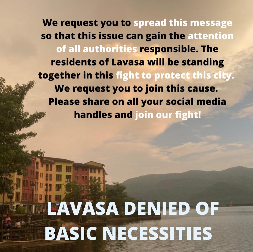 KSMurthy56's tweet photo. BASIC NECESSITIES DENIED FOR RESIDENTS OF LAVASA!
Lavasa City has been cut off from power supply and water. Please spread the message and join the residents of Lavasa in their cause!
#liveablelavasa #studentlife #lavasacity #basicnecessities #liveablelavasa #deniedbasicrights https://t.co/LxWcUgyW9c