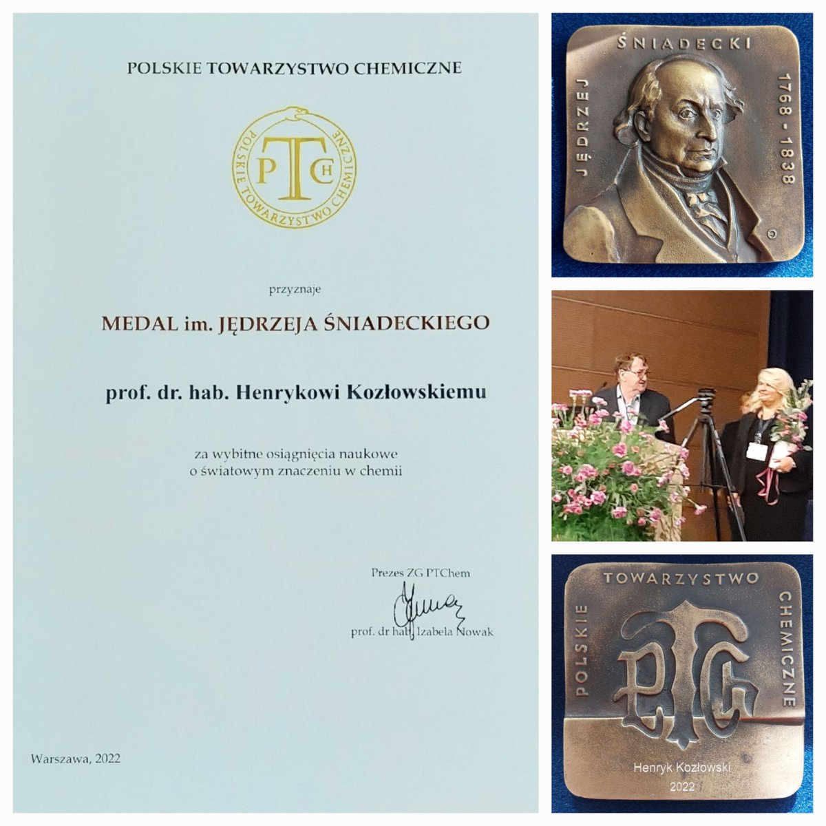 BioInorgChemWro's tweet photo. Congratulations to prof. Henryk Kozlowski on the occasion of the Jedrzej Śniadecki medal of the Polish Chemical Society for outstanding scientific achievements of global importance in chemistry! https://t.co/RMd1zip0BA