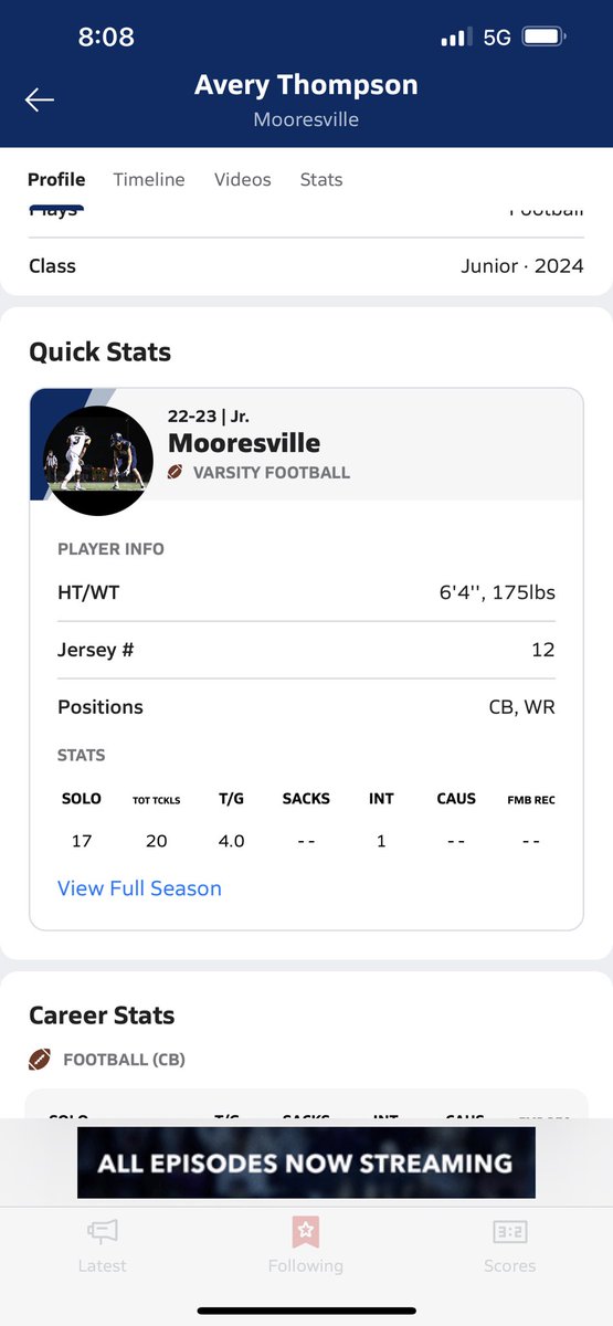 AveryThompsonJ1's tweet photo. Stats after week 5! https://t.co/tTcpfujUOO