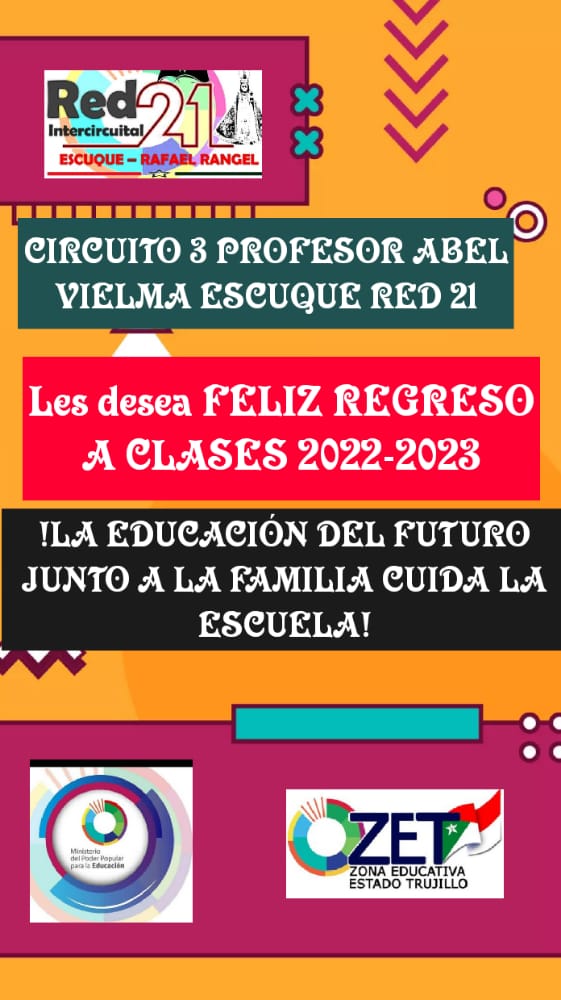 fuchov's tweet photo. La red intercircuital 21 Municipios Escuque y Rafael Rangel Estado Trujillo les da la más cordial bienvenida al año escolar 2022-2023 que Dios nos acompañe para qur sea de bendiciones y éxitos https://t.co/jOdtcBgckV