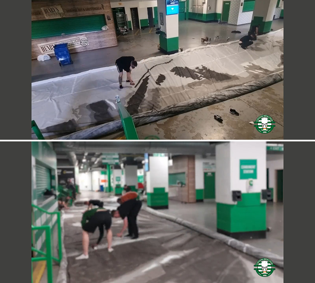 GordonW09225415's tweet photo. Not only will Celtic not condone their Green Brigades tifos but they openly facilitate them by allowing them access to stadium space to prepare them for the world to see. It only took a year for Ange Postecoglou to be indoctrinated in their abhorrence. Shame on him too! https://t.co/yxrSydPxhS