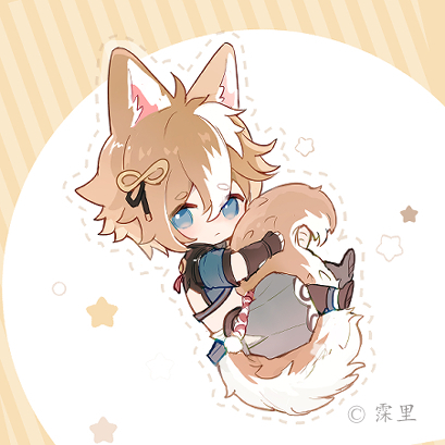 1boy animal ears tail male focus green hair solo chibi  illustration images