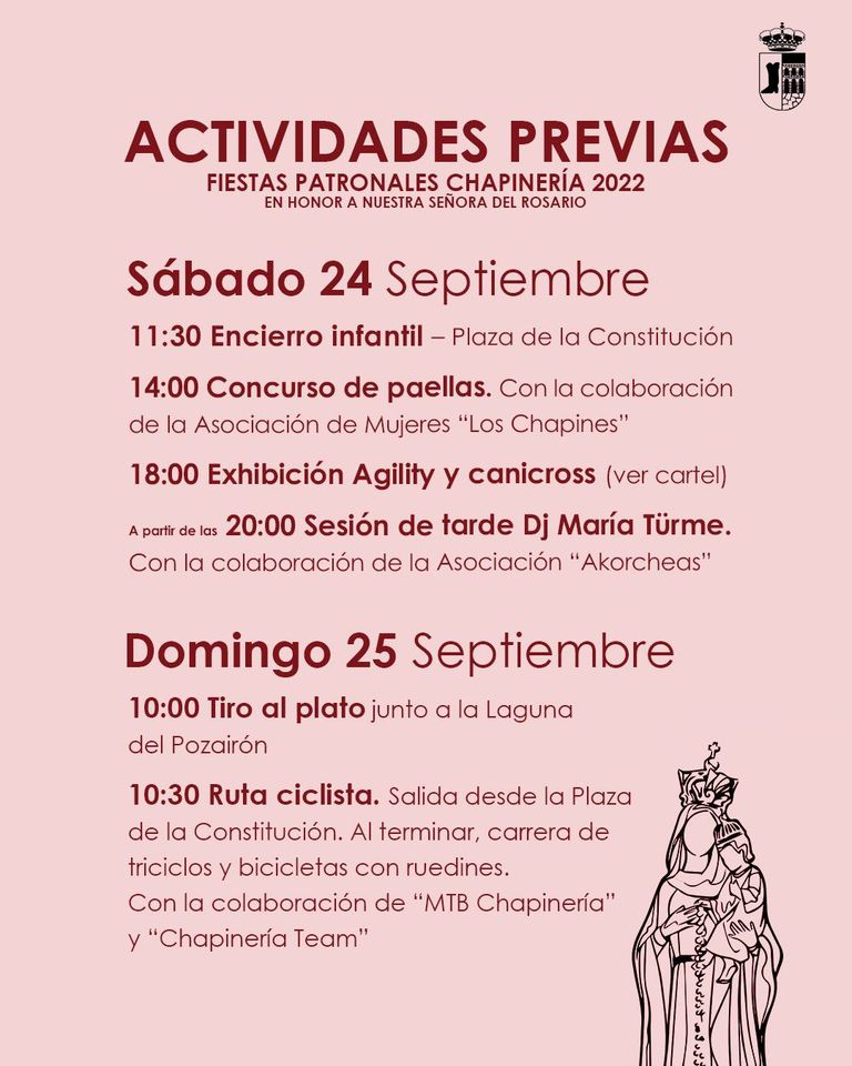 AuditChapineria's tweet photo. El fin de semana que viene, #prefiestas en #Chapinería, no te lo pierdas:
👏Concurso de paellas,
👏Canicross,
👏Tiro al plato,
👏Encierro infantil,
👏 Música,
👏Ruta ciclista ...... https://t.co/NRfgPpnNZA